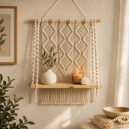 Galene handmade geometric macrame wall shelf - alternate view