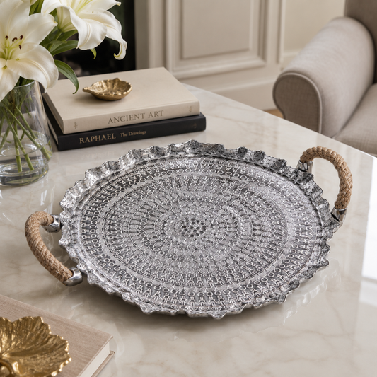 Lunelle hand-etched round aluminium tray - alternate view