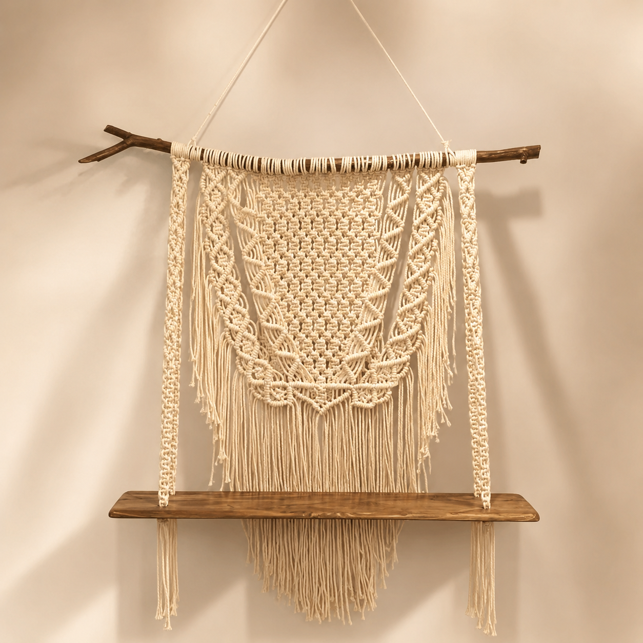 Elara handmade macrame wall shelf