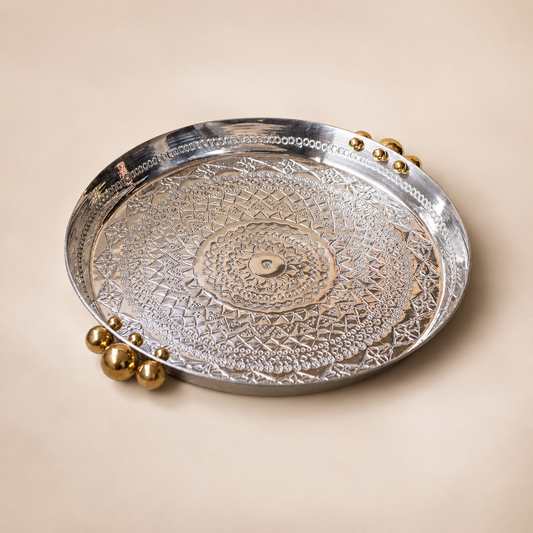 Solara hand-etched round aluminium tray