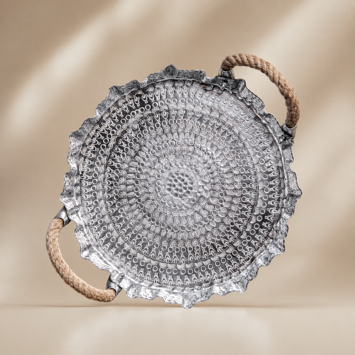 Lunelle hand-etched round aluminium tray