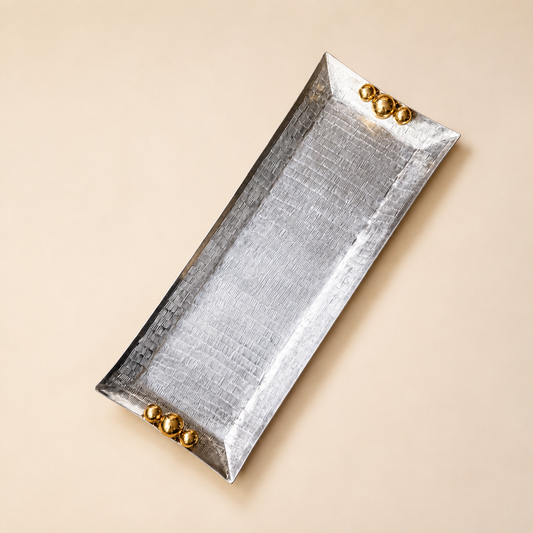 Aureline handmade stainless steel tray with copper handles