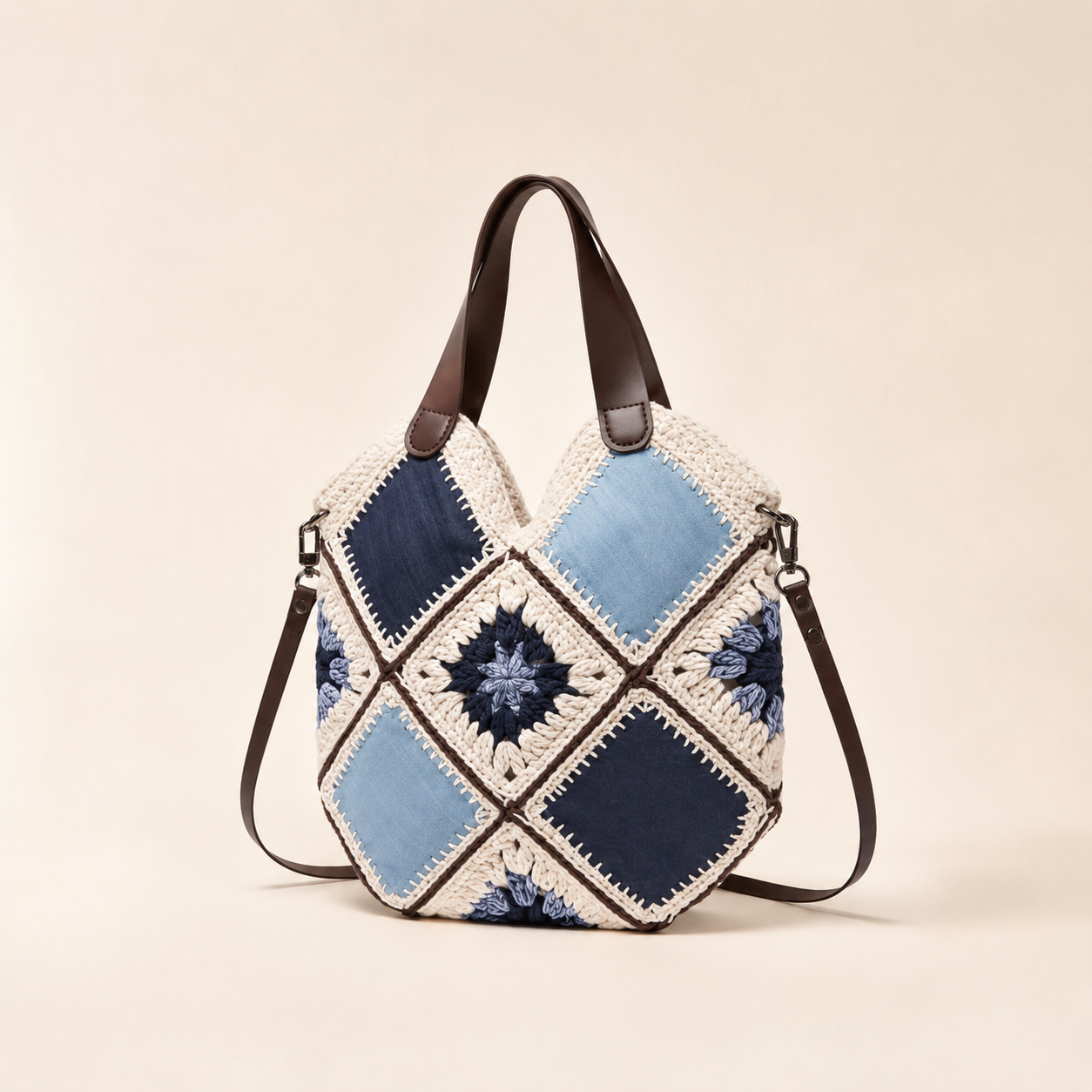 Saraya handmade patchwork crochet shoulder bag