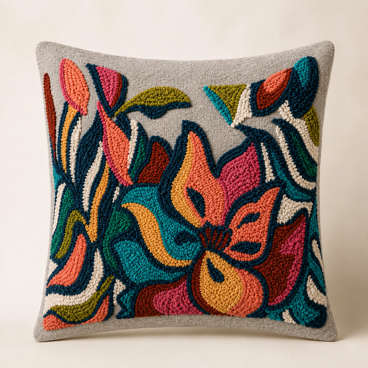 Mirelia handmade floral punch-needle cushion