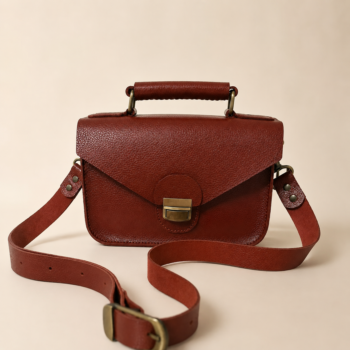 Ravelle handmade red natural leather satchel
