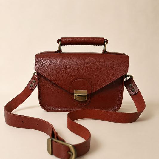 Ravelle handmade red natural leather satchel