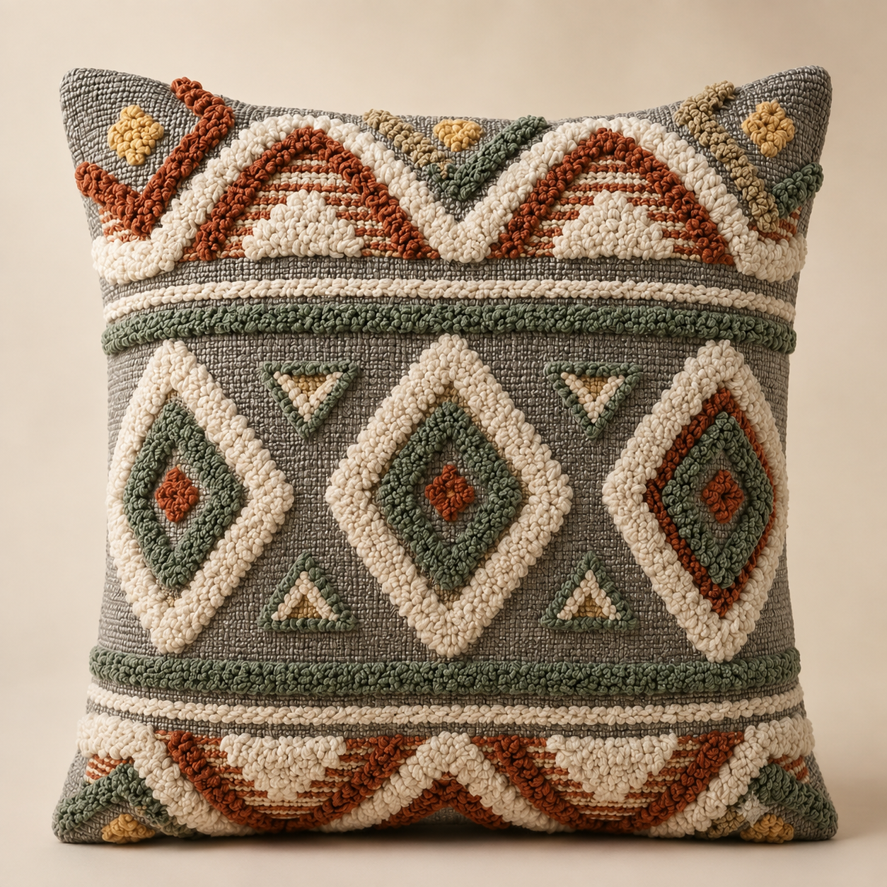 Tessara handmade geometric punch-needle cushion