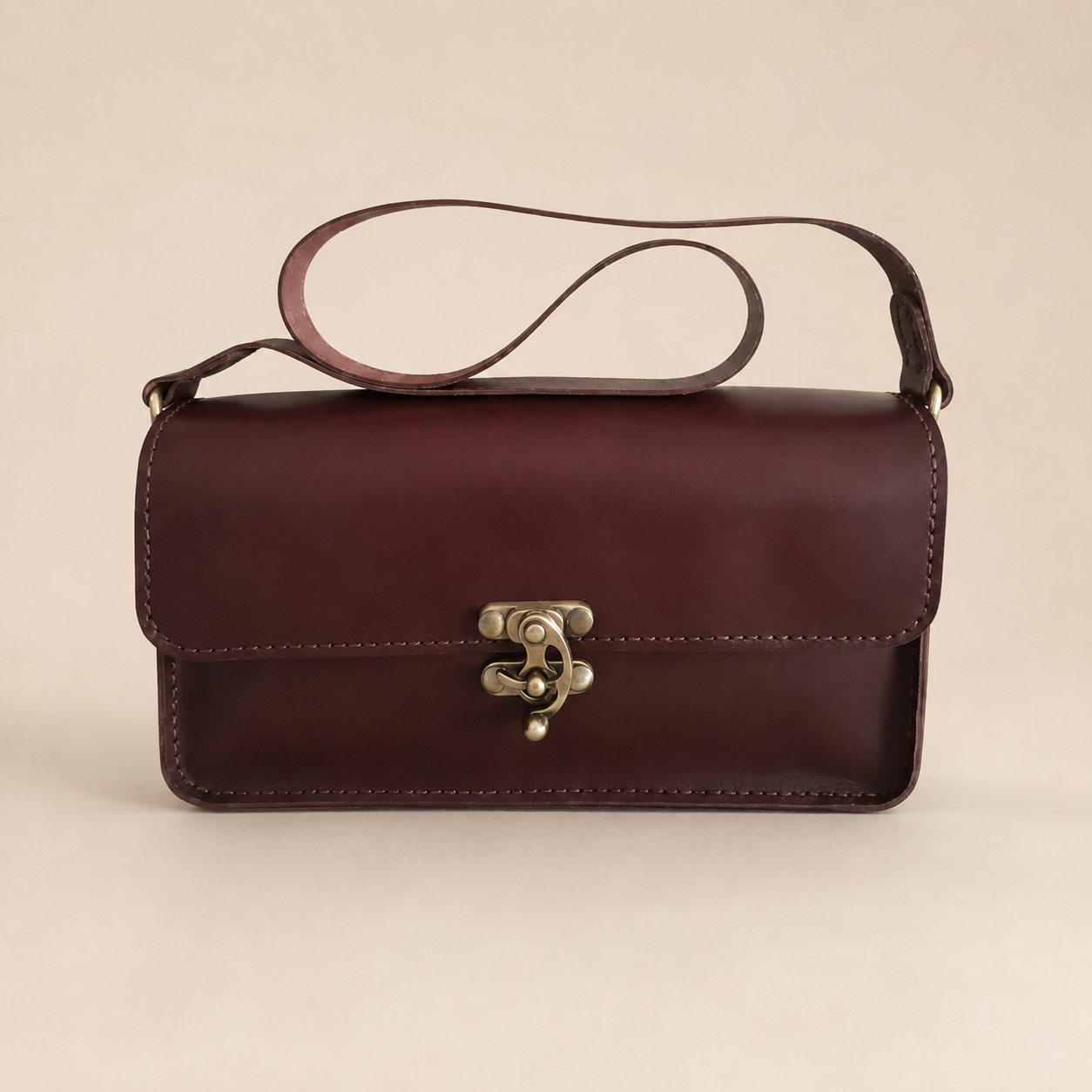 Varenne handmade burgundy natural leather crossbody bag