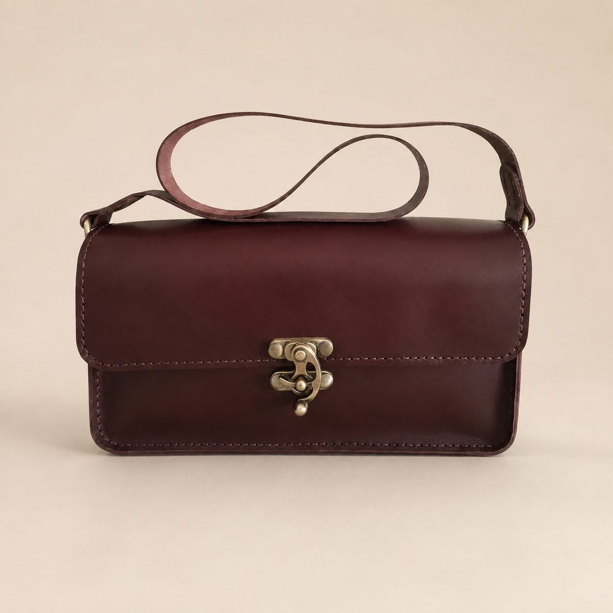 Varenne handmade burgundy natural leather crossbody bag