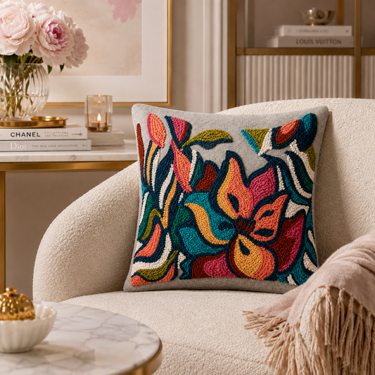 Mirelia handmade floral punch-needle cushion - alternate view