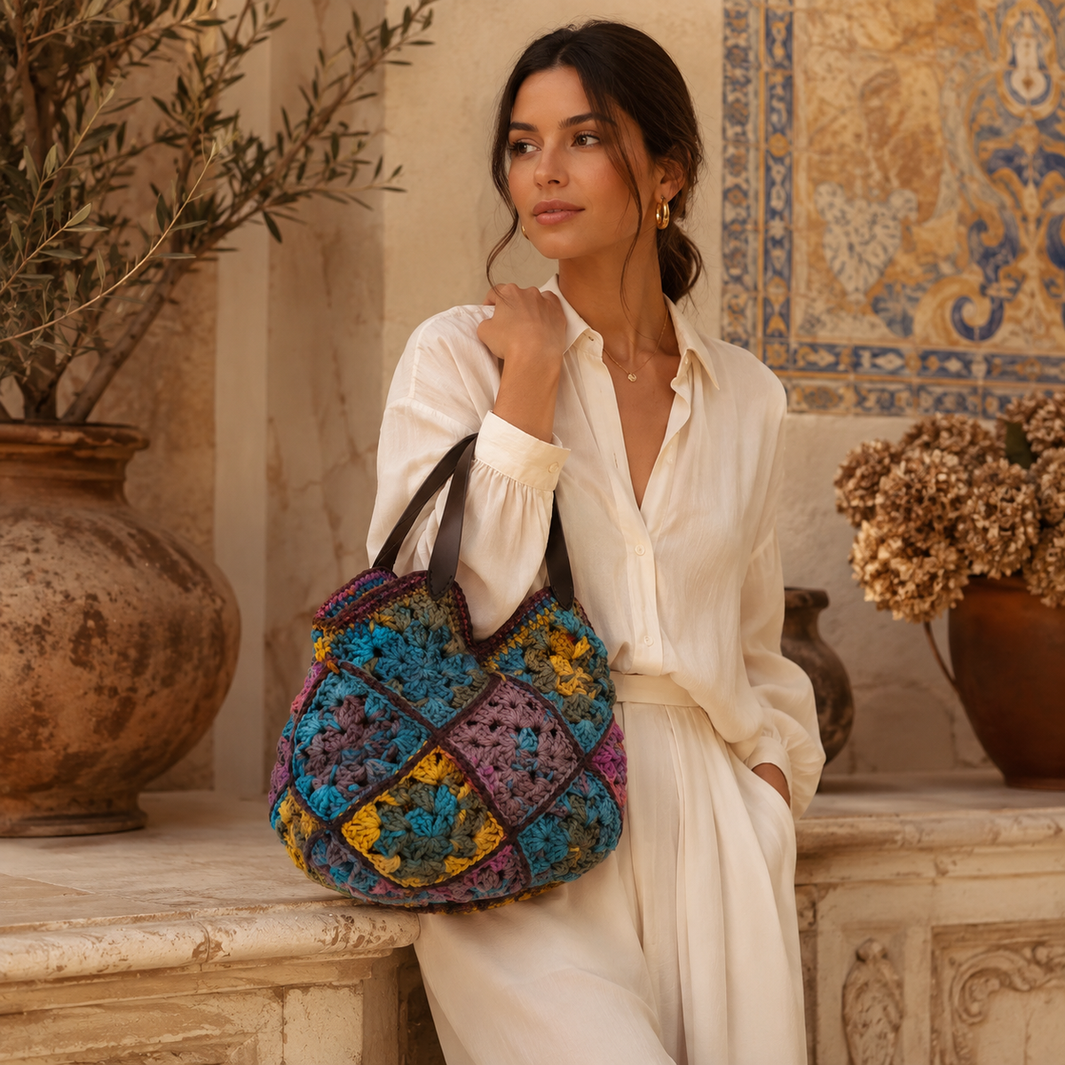 Kaleira hand-crocheted patchwork bag - alternate view