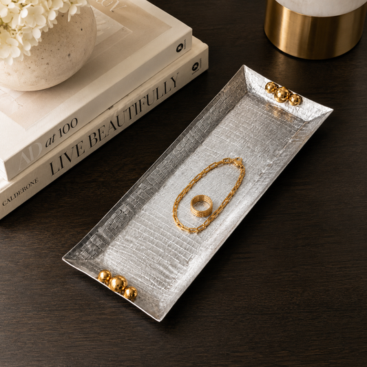 Aureline handmade stainless steel tray with copper handles - alternate view